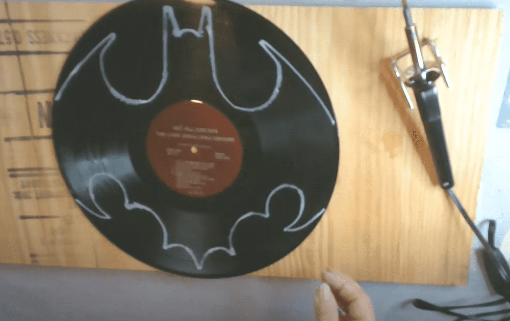 Trace the template into vinyl records